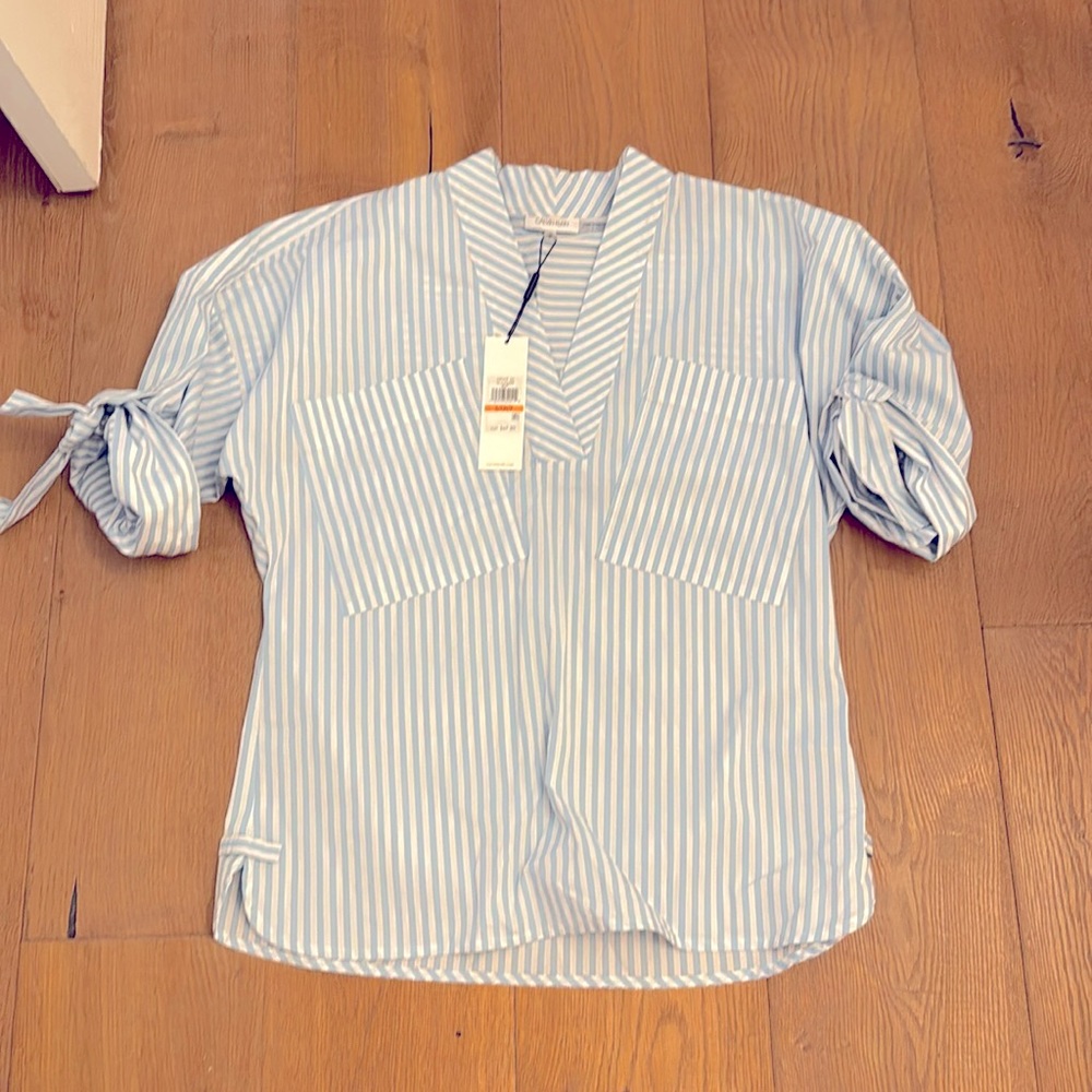 Calvin Klein top new size small blue white stripe